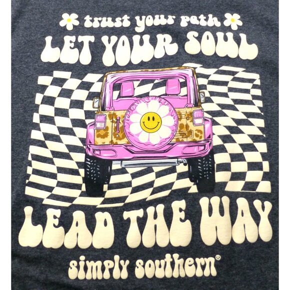 Simply Southern Pink Jeep Charcoal Graphic T-Shirt XL "Let Your Soul Lead The Wa - Picture 12 of 12